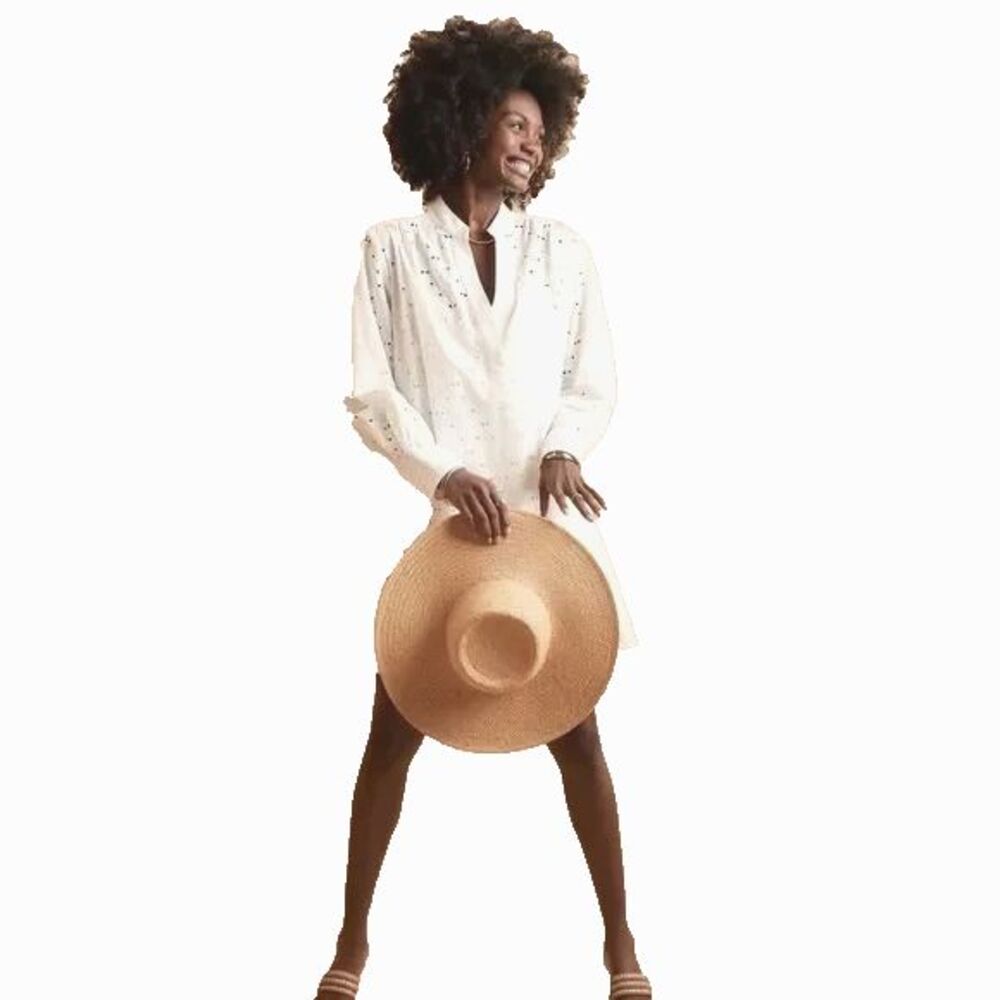 banana republic eyelet WHITE long sleeve dress with tie waist lined Sz XS NWT **